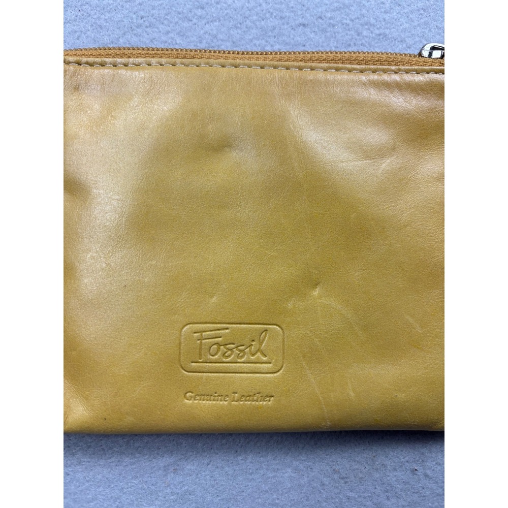 Fossil Mustard Yellow Genuine Leather Wristlet Wallet Pouch Organizer - Picture 7 of 8